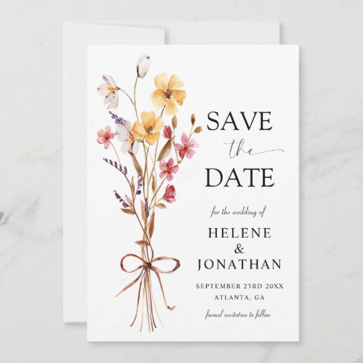 Elegante moderne Waterverf Wildflower bruiloft Save The Date (Voorkant)