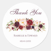 Elegante moderne wijnrode & roze roos boeket ronde sticker (Voorkant)