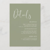 Elegante & moderne wijze groene bruiloft details informatiekaartje (Voorkant)