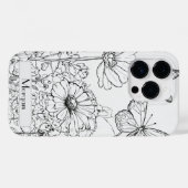 Elegante moderne Wildbloemen wit en zwart Case-Mate iPhone Case (Achterkant (horizontaal))