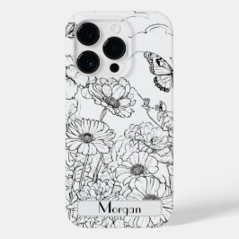 Elegante moderne Wildbloemen wit en zwart Case-Mate iPhone 14 Pro Hoesje