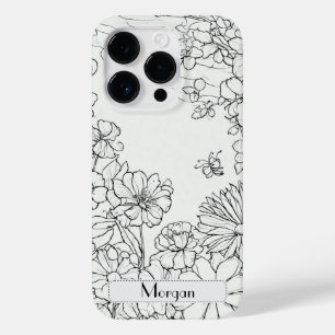 Elegante moderne Wildbloemen wit en zwart Case-Mate iPhone 14 Pro Hoesje