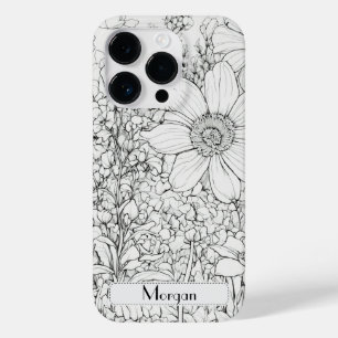 Elegante moderne Wildbloemen wit en zwart Case-Mate iPhone 14 Pro Hoesje