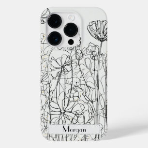 Elegante moderne Wildbloemen wit en zwart Case-Mate iPhone 14 Pro Hoesje