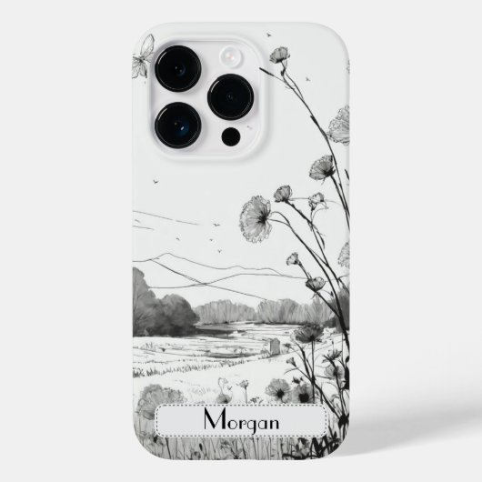 Elegante moderne Wildbloemen wit en zwart Case-Mate iPhone Case (Achterkant)