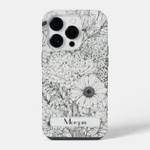 Elegante moderne Wildbloemen wit en zwart iPhone 14 Plus Hoesje