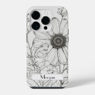 Elegante moderne Wildbloemen wit en zwart iPhone 14 Plus Hoesje