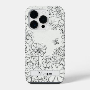 Elegante moderne Wildbloemen wit en zwart iPhone 14 Plus Hoesje