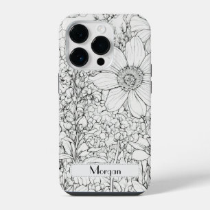 Elegante moderne Wildbloemen wit en zwart iPhone 14 Plus Hoesje