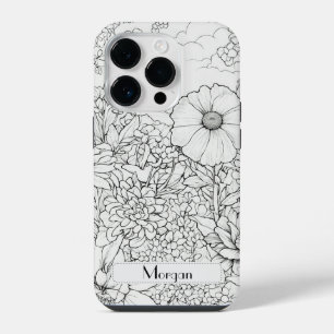 Elegante moderne Wildbloemen wit en zwart iPhone 14 Plus Hoesje