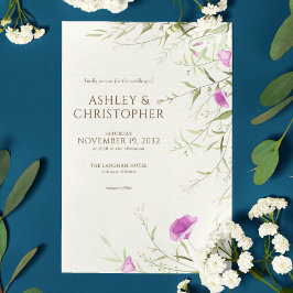 Elegante moderne wilde bloem off-white bruiloft kaart