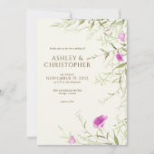 Elegante moderne wilde bloem off-white bruiloft kaart (Voorkant)