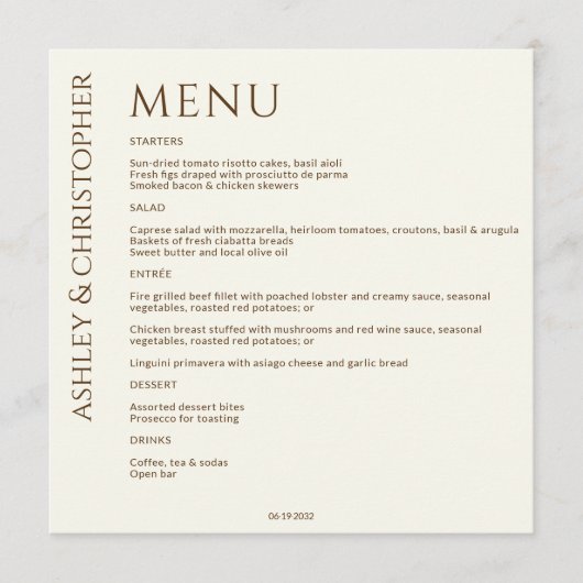 Elegante moderne wilde bloem off-white bruiloft menu (Voorkant)