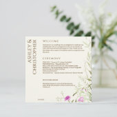 Elegante moderne wilde bloem off-white bruiloft programmakaart (Staand voorkant)