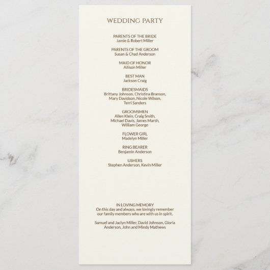 Elegante moderne wilde bloem off-white bruiloft programmakaart (Achterkant)