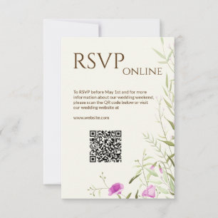 Elegante moderne wilde bloem off-white bruiloft RSVP kaartje