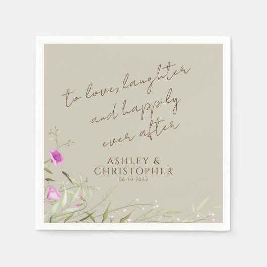 Elegante moderne wilde bloem taupe bruiloft servet (Voorkant)