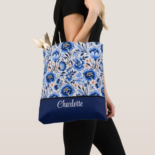 Elegante moderne wilde bloemen aangepaste bruidsme tote bag (Dichtbij)