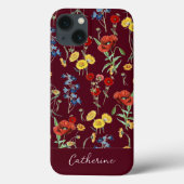 Elegante moderne wilde bloemen naam Bourgogne Case-Mate iPhone Case (Achterkant)