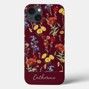 Elegante moderne wilde bloemen naam Bourgogne Case-Mate iPhone Case