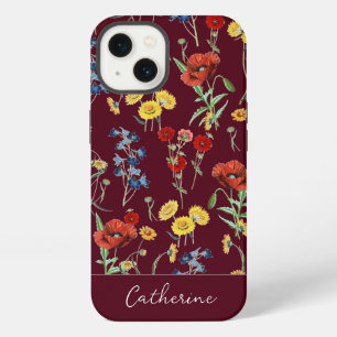 Elegante Moderne Wilde Bloemen Naam Bourgondië iPhone 13 Hoesje