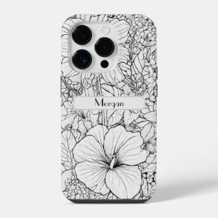 Elegante moderne wilde bloemen wit en zwart iPhone 14 plus hoesje