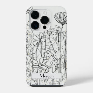 Elegante moderne wilde bloemen wit en zwart iPhone 14 plus hoesje