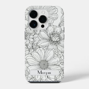 Elegante moderne wilde bloemen wit en zwart iPhone 14 plus hoesje
