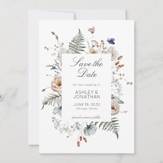 Elegante moderne Wildflower bruiloft Save The Date (Voorkant)