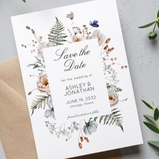 Elegante moderne Wildflower bruiloft Save The Date