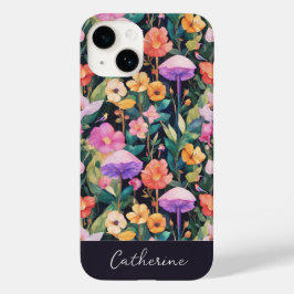 Elegante moderne Wildflower Mushroom Naam op zwart Case-Mate iPhone 14 Hoesje