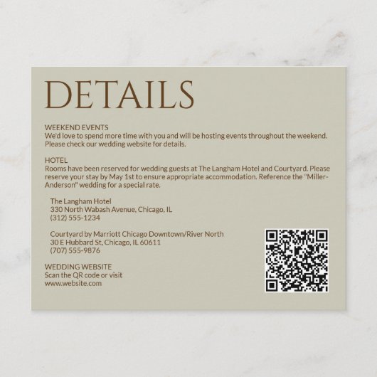 Elegante moderne Wildflower Taupe bruiloft Informatiekaartje (Voorkant)