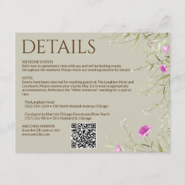 Elegante moderne Wildflower Taupe bruiloft Informatiekaartje