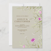Elegante moderne Wildflower Taupe bruiloft Kaart (Voorkant)