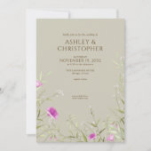 Elegante moderne Wildflower Taupe bruiloft Kaart (Voorkant)