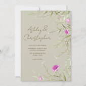 Elegante moderne Wildflower Taupe bruiloft Kaart (Voorkant)