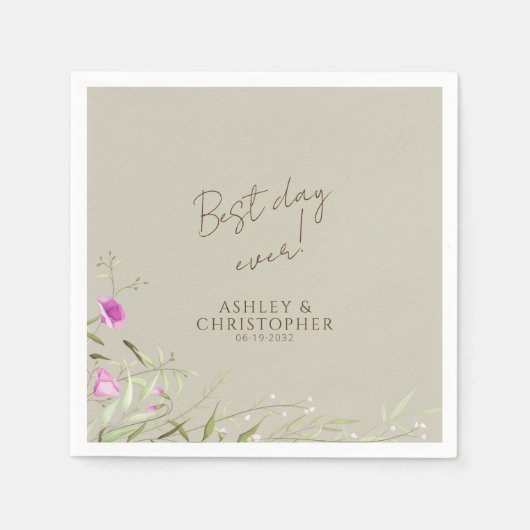 Elegante moderne Wildflower Taupe bruiloft Servet (Voorkant)