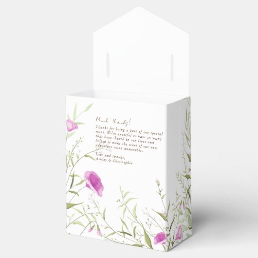 Elegante Moderne Wildflower Wit & Bronzen Bruiloft Bedankdoosjes (Geopend)