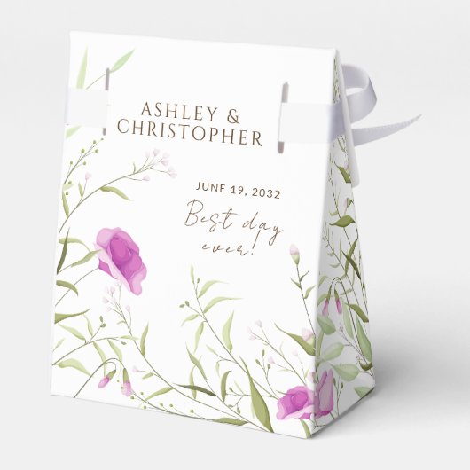 Elegante Moderne Wildflower Wit & Bronzen Bruiloft Bedankdoosjes (Achterkant)