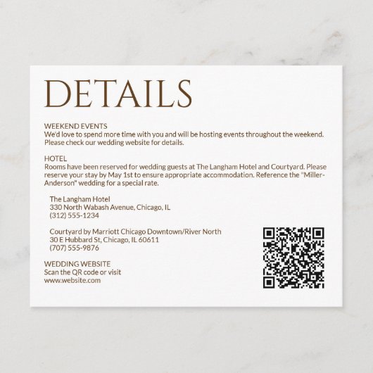 Elegante Moderne Wildflower Wit & Bronzen Bruiloft Informatiekaartje (Voorkant)