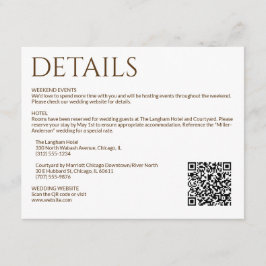 Elegante Moderne Wildflower Wit & Bronzen Bruiloft Informatiekaartje