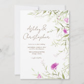 Elegante Moderne Wildflower Wit & Bronzen Bruiloft Kaart (Voorkant)