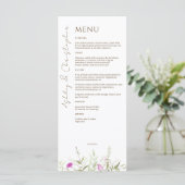 Elegante Moderne Wildflower Wit & Bronzen Bruiloft Menu (Staand voorkant)