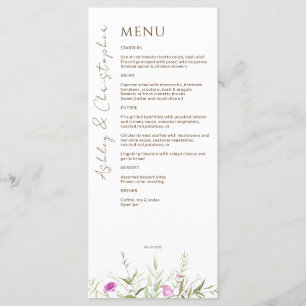 Elegante Moderne Wildflower Wit & Bronzen Bruiloft Menu