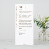 Elegante Moderne Wildflower Wit & Bronzen Bruiloft Menu (Staand voorkant)