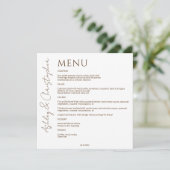Elegante Moderne Wildflower Wit & Bronzen Bruiloft Menu (Staand voorkant)