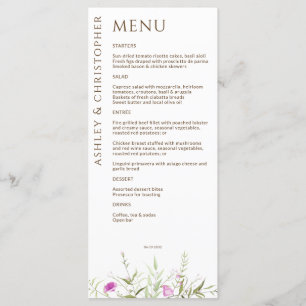 Elegante Moderne Wildflower Wit & Bronzen Bruiloft Menu