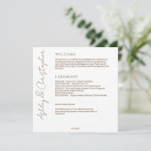 Elegante Moderne Wildflower Wit & Bronzen Bruiloft Programmakaart (Staand voorkant)
