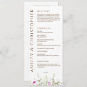 Elegante Moderne Wildflower Wit & Bronzen Bruiloft Programmakaart (Voorkant / Achterkant)