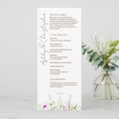 Elegante Moderne Wildflower Wit & Bronzen Bruiloft Programmakaart (Staand voorkant)